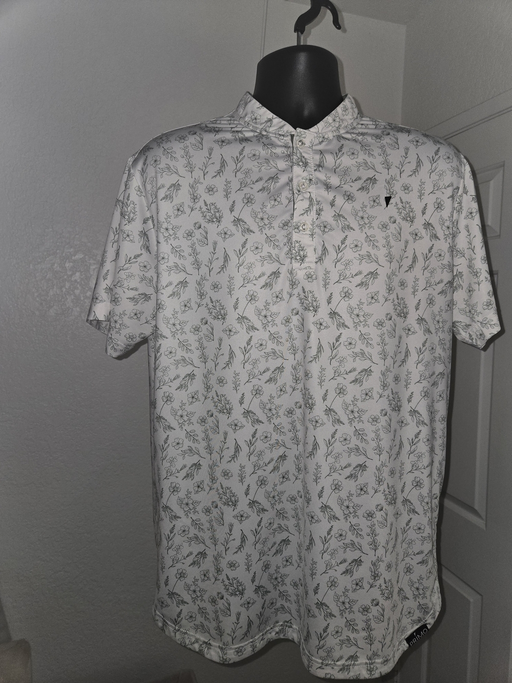 PRIMO Floral Performance Golf Polo – White/Green Botanical Print – Large - Picture 5 of 5